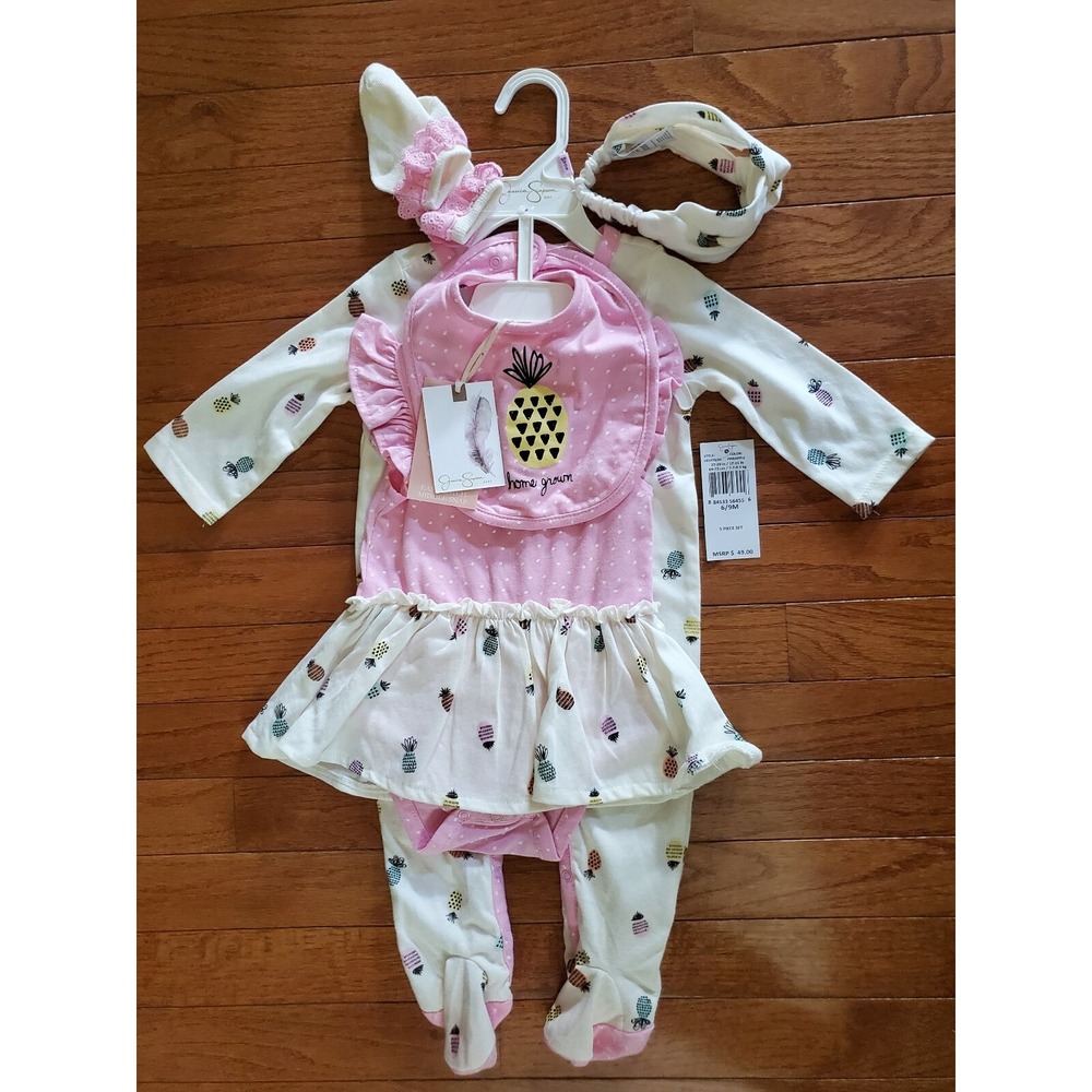 JESSICA SIMPSON 5-pc Baby Set Summer Romper Sleeper Pineapple Infant 6-9 mos NWT